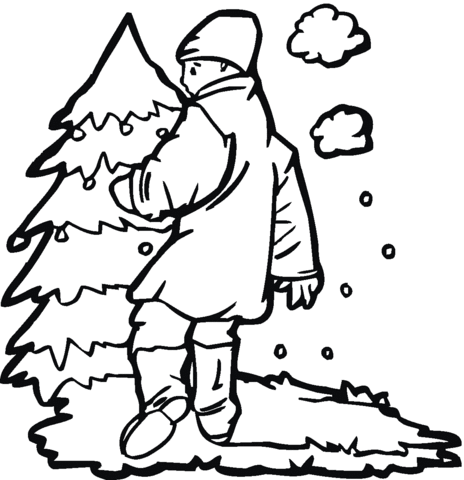 Boy Near A Pine Tree Coloring Page